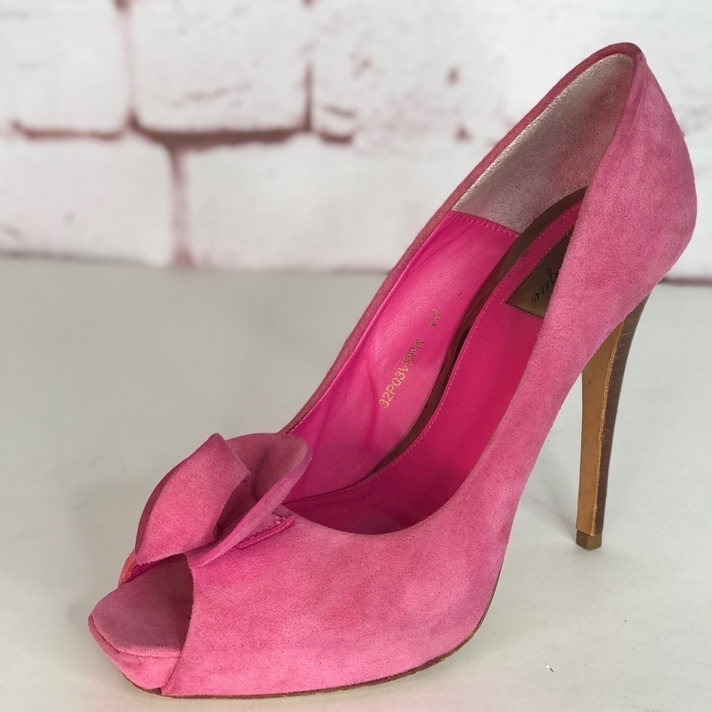 TOPSHOP Pink Rosette open toe Suede BarbieCore stiletto heel Size 9.5 EU Size 40 - Picture 10 of 16